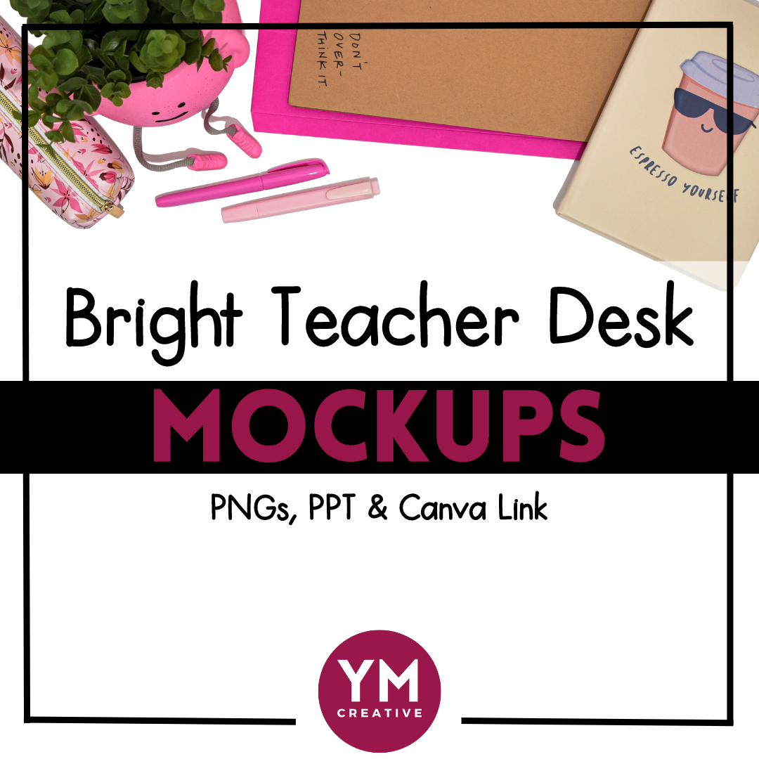 Bright Teacher Desk Mockups with Blank Background for TpT Product Listings
